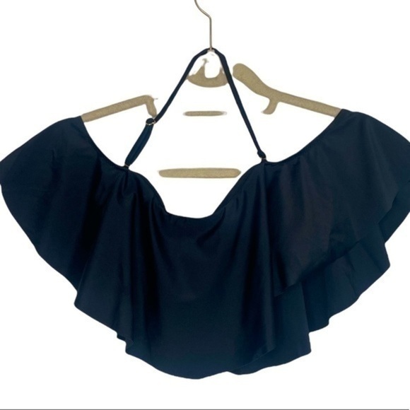 SHOW Me Your Mumu Mermaid Black Bikini Ruffle Top Size Small NWOT - Picture 1 of 5